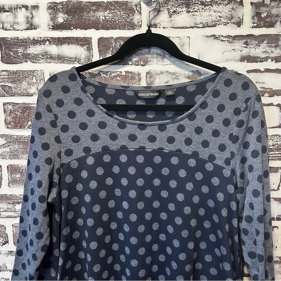 Nina Leonard Playful Classic Navy & Grey Polka Dot Mini Dress Size L - Picture 6 of 8